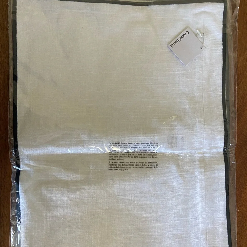 Two New Crate & Barrel Cotton White with Black Trim Pillow Shams - Picture 4 of 6